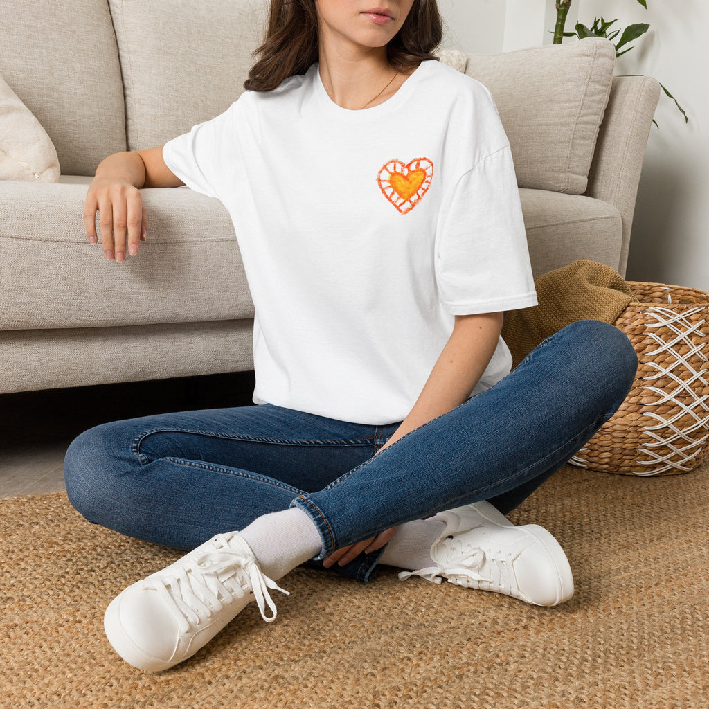 Hand-Drawn Orange Heart Snail T-Shirt — Halloween Snail with Pumpkin Shell