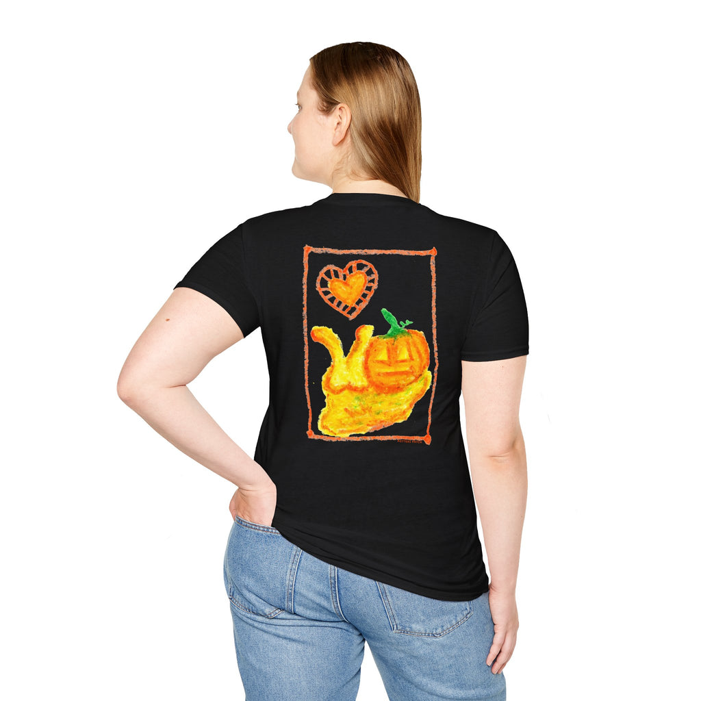 Hand-Drawn Orange Heart Snail T-Shirt — Halloween Snail with Pumpkin Shell