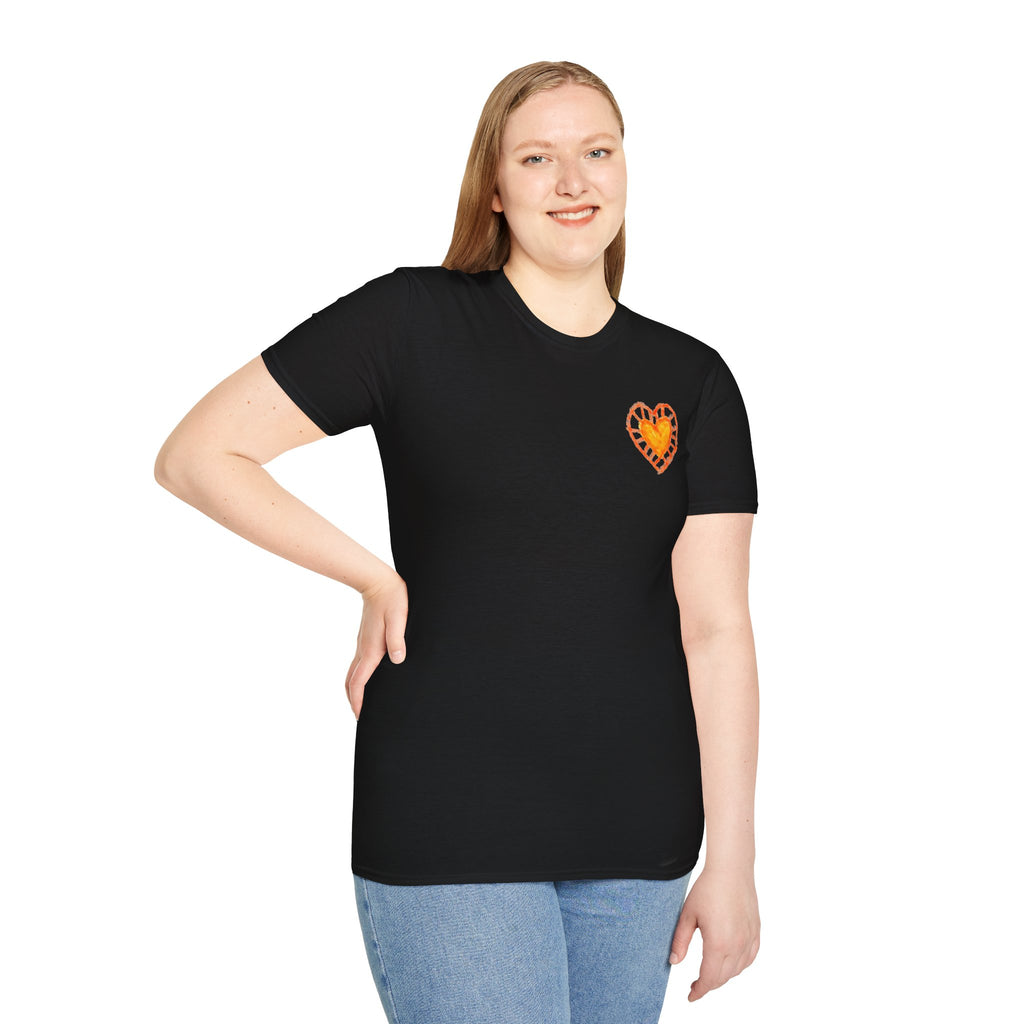 Hand-Drawn Orange Heart Snail T-Shirt — Halloween Snail with Pumpkin Shell