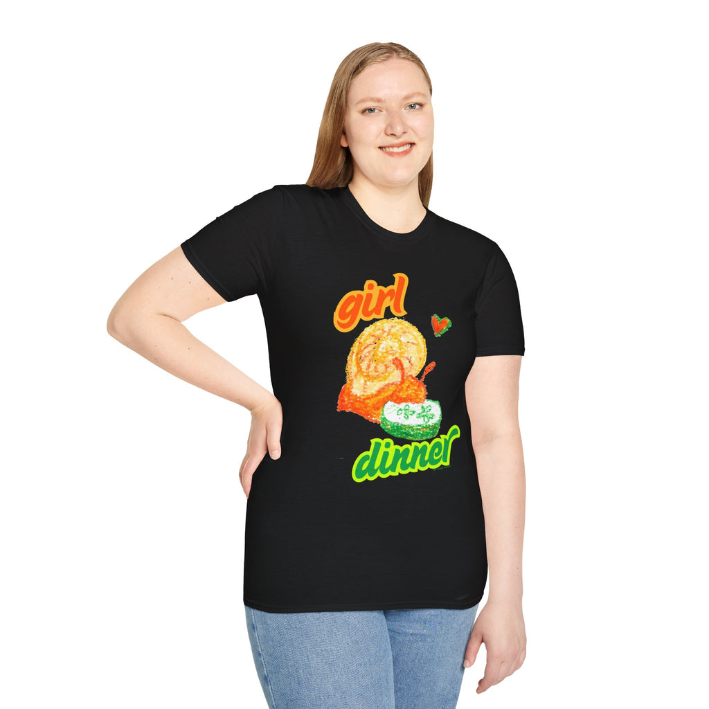 Girl Dinner T‑Shirt — Cute Retro Snail and Cucumber Graphic Tee