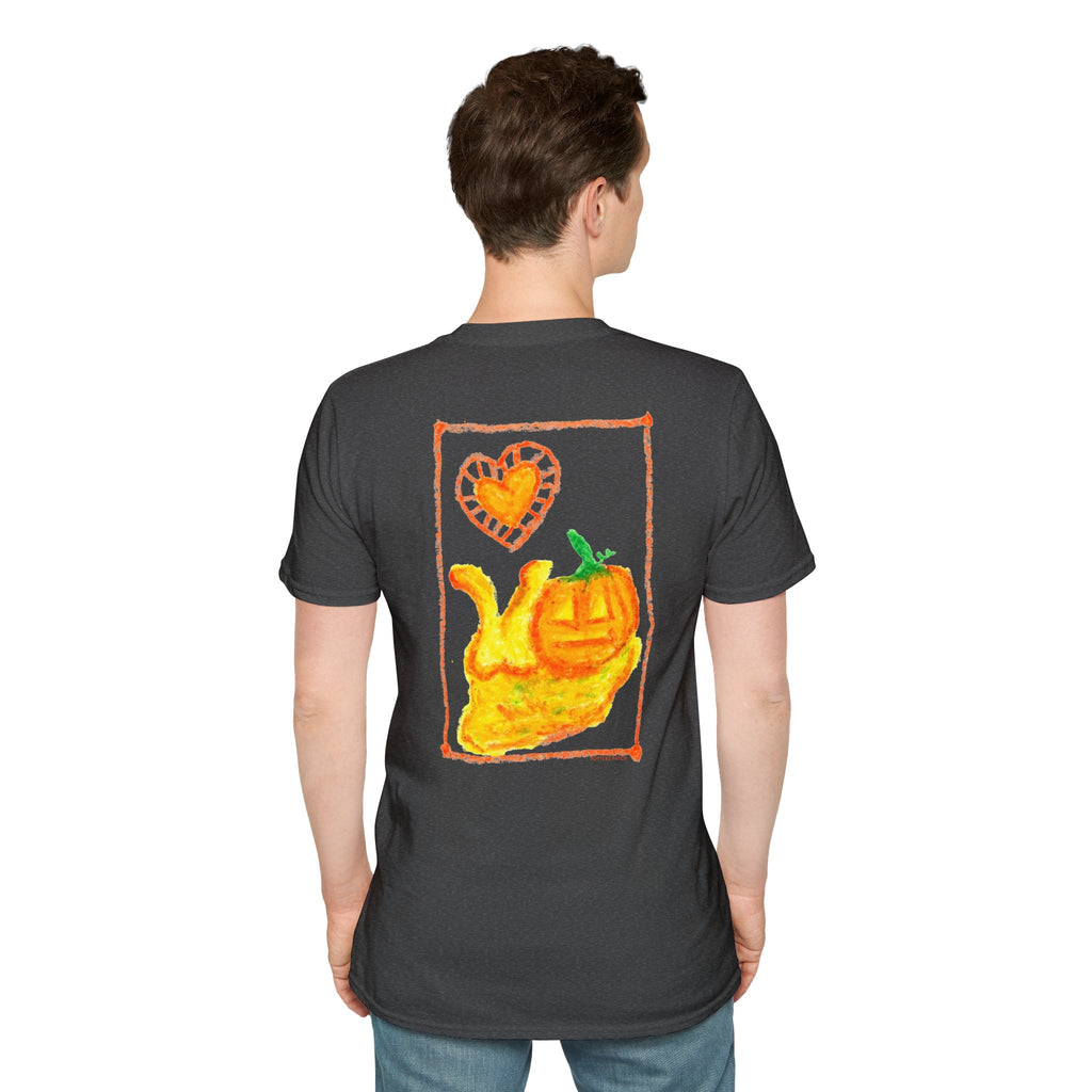 Hand-Drawn Orange Heart Snail T-Shirt — Halloween Snail with Pumpkin Shell