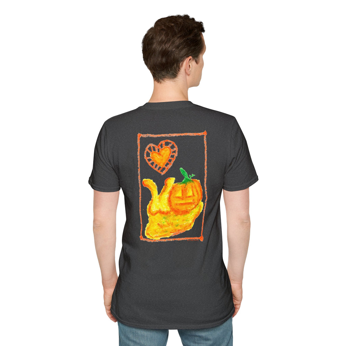 Hand-Drawn Orange Heart Snail T-Shirt — Halloween Snail with Pumpkin Shell