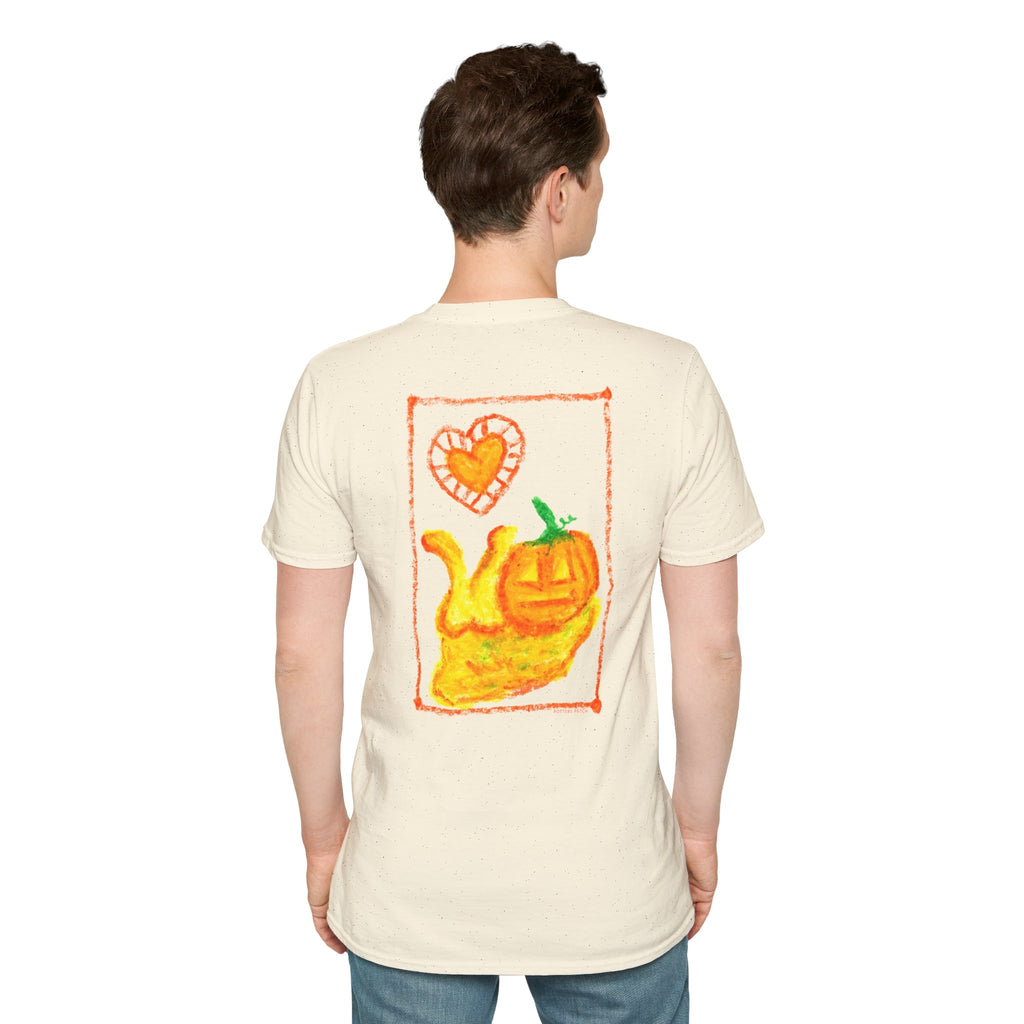 Hand-Drawn Orange Heart Snail T-Shirt — Halloween Snail with Pumpkin Shell