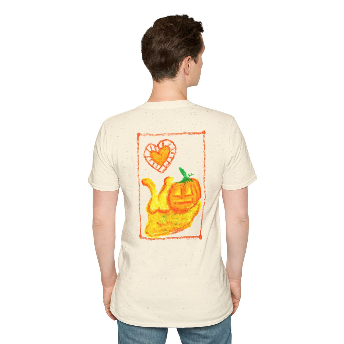 Hand-Drawn Orange Heart Snail T-Shirt — Halloween Snail with Pumpkin Shell