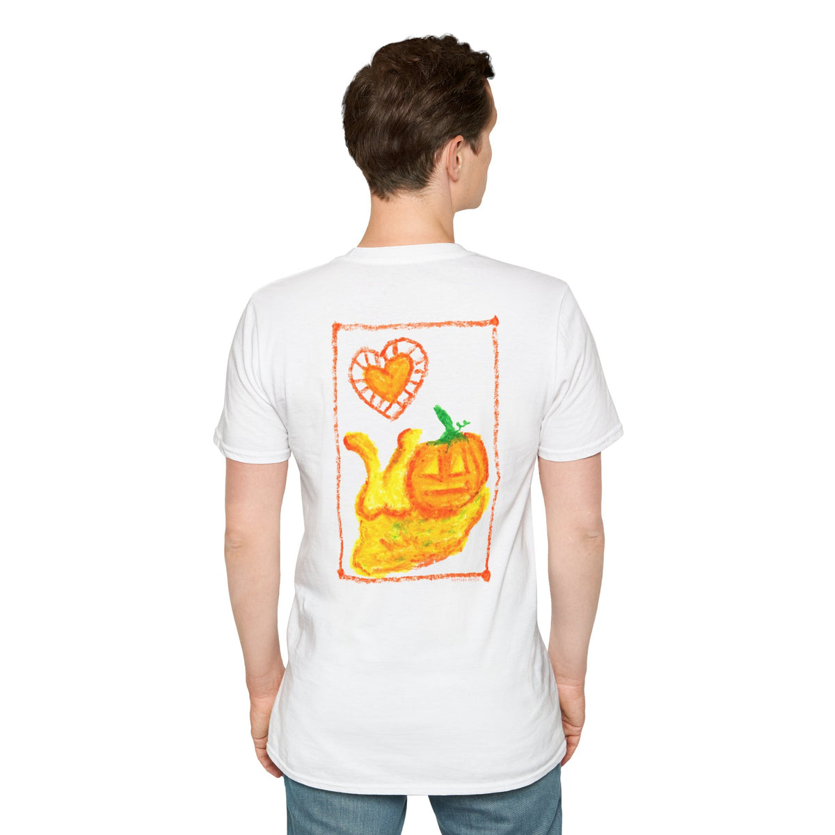 Hand-Drawn Orange Heart Snail T-Shirt — Halloween Snail with Pumpkin Shell
