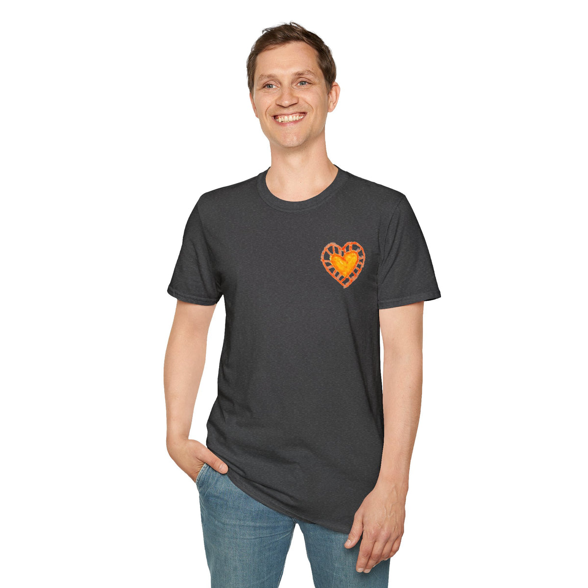 Hand-Drawn Orange Heart Snail T-Shirt — Halloween Snail with Pumpkin Shell