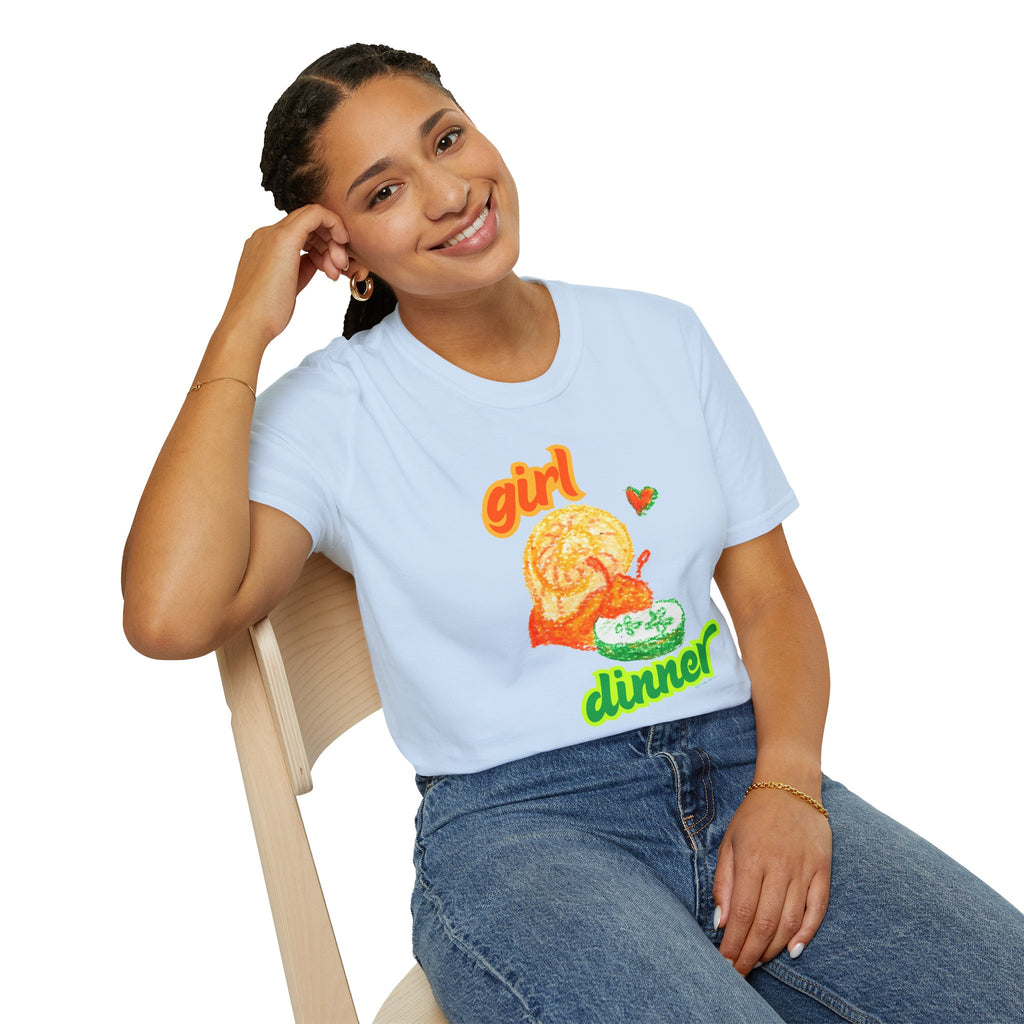 Girl Dinner T‑Shirt — Cute Retro Snail and Cucumber Graphic Tee