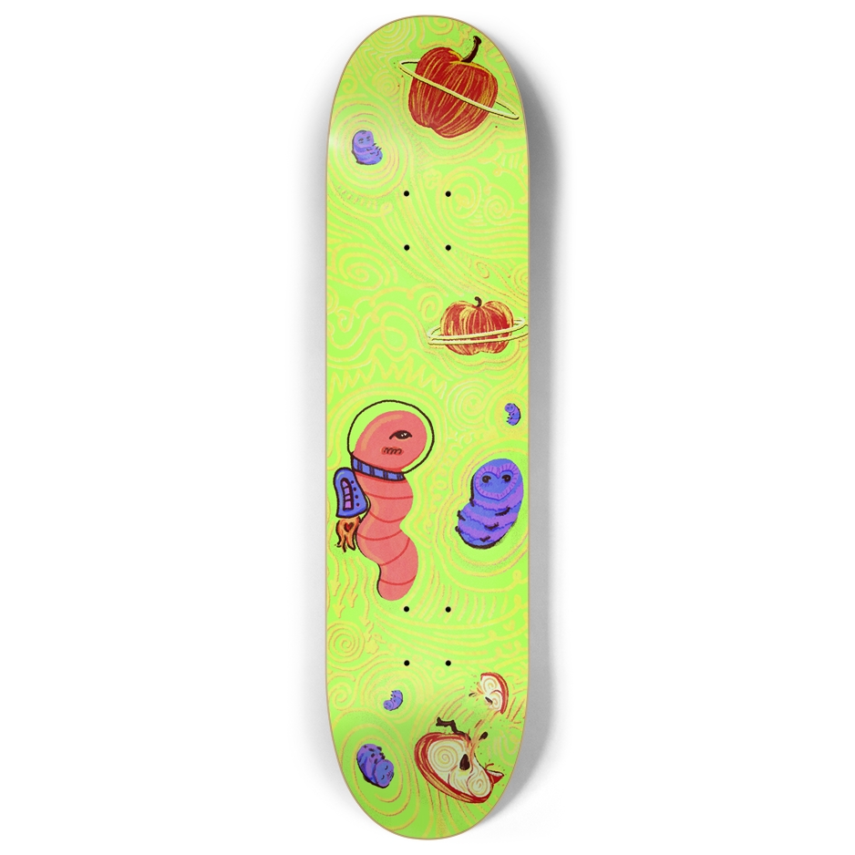 Astroworm Glow in the Dark Skateboard Deck – Hand-Illustrated Space Critters 8" x 32"