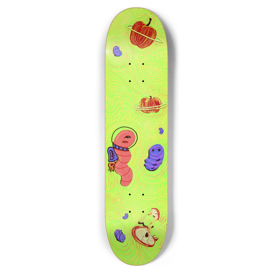 Astroworm Glow in the Dark Skateboard Deck – Hand-Illustrated Space Critters 7.75" x 31.75"