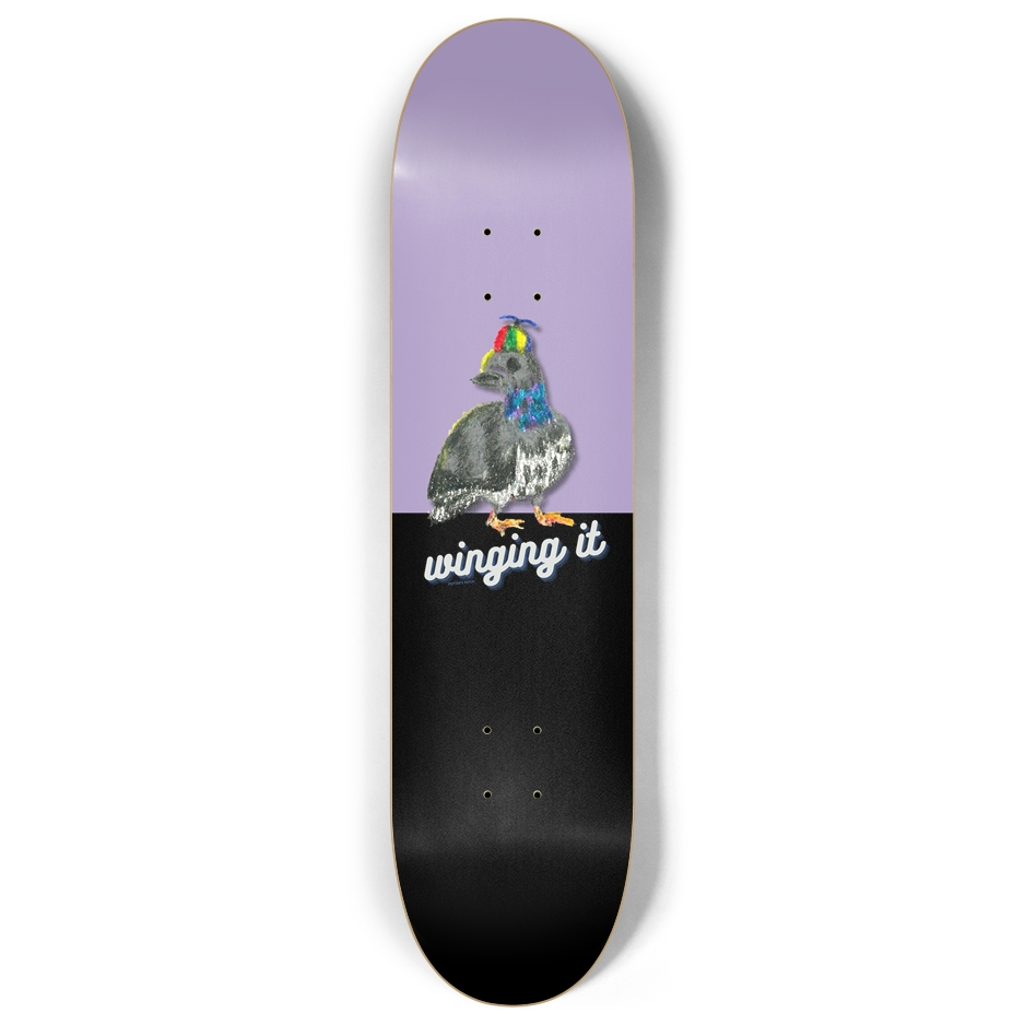 Pigeon with Colorful Pinwheel Hat Cute Skateboard 8"