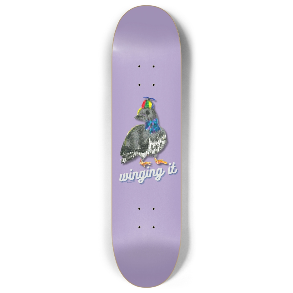 Winging It - Pigeon Pinwheel Hat Illustration Purple Skateboard