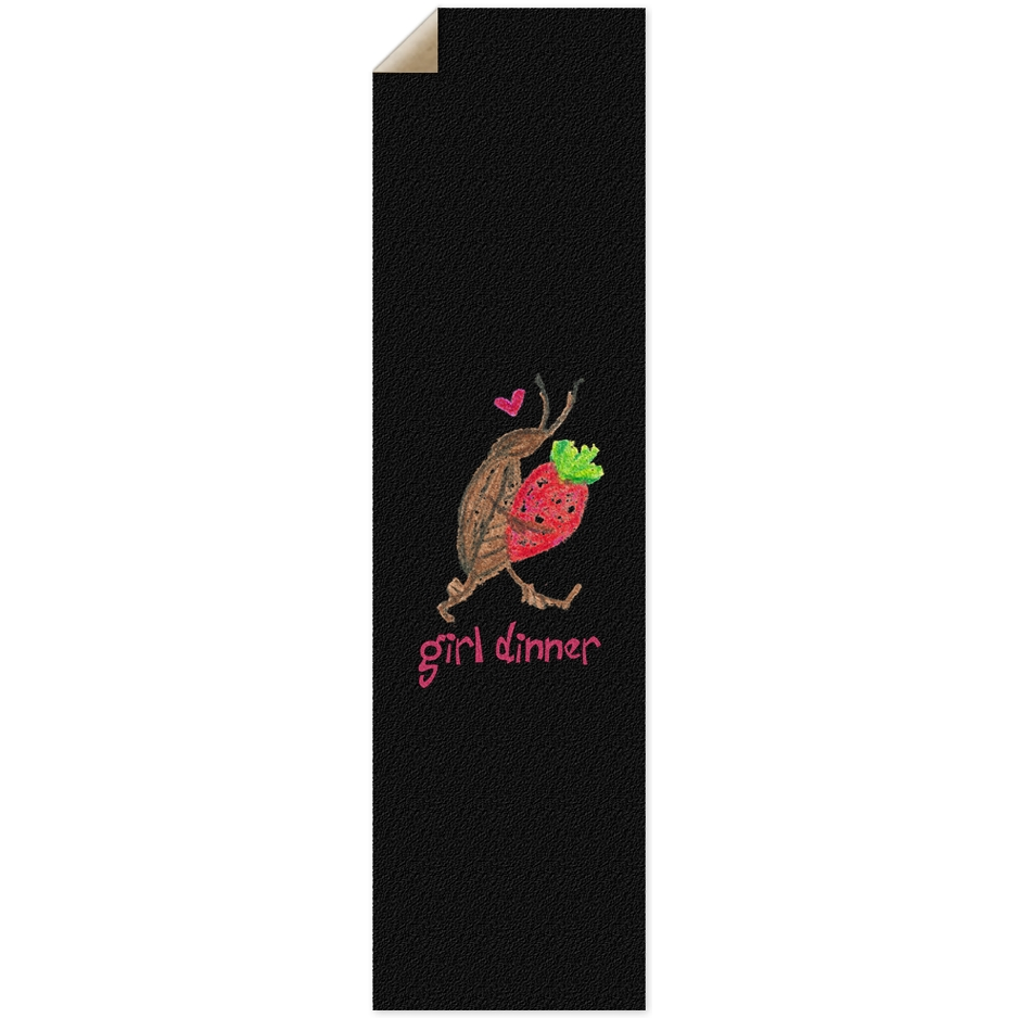 Girl Dinner Cockroach and Strawberry Custom Hand Drawn Skate Deck Grip Tape