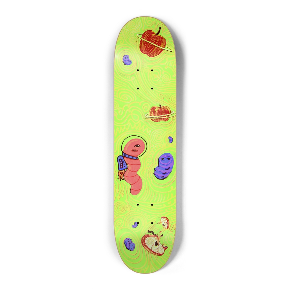 Astroworm Glow in the Dark Skateboard Deck – Hand-Illustrated Space Critters 7.25" x 29"