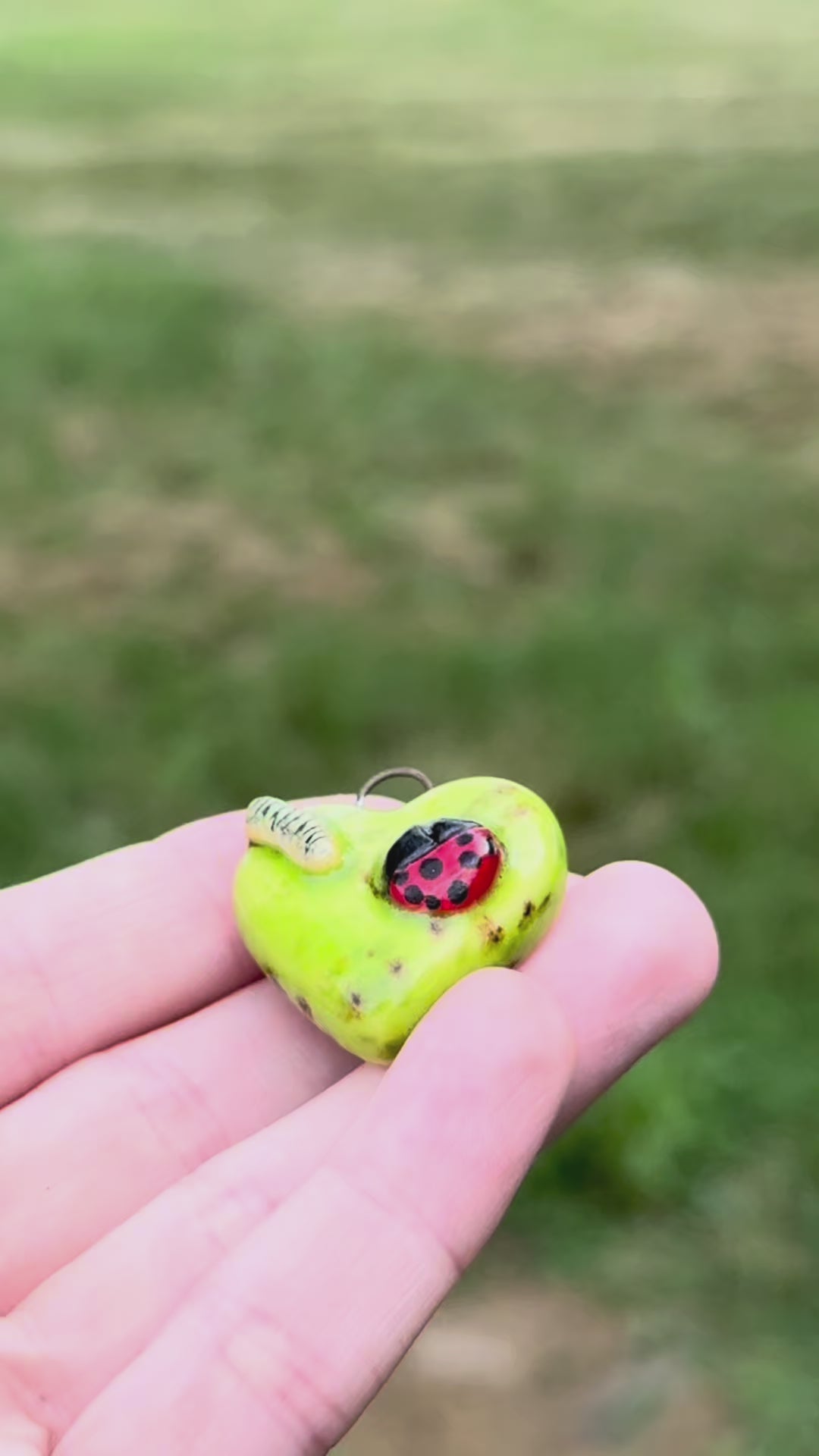 Ladybug & Caterpillar Ceramic Heart Pendant | Necklace or Keychain
