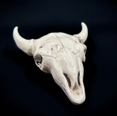 Handmade Ceramic Bison Skull | Miniature Tabletop Decor