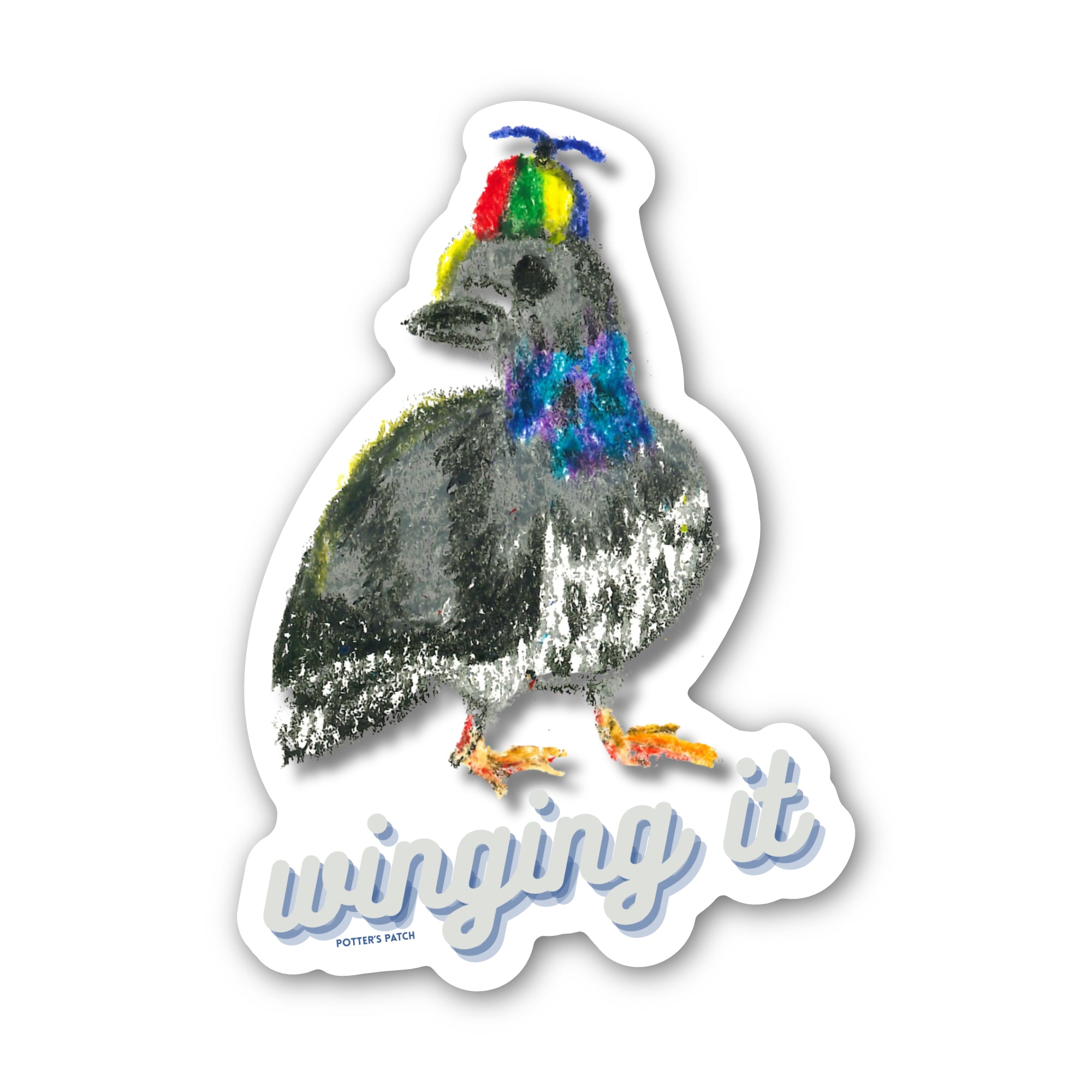 Winging It Pigeon Die-Cut Sticker - Quirky Bird Laptop Decal